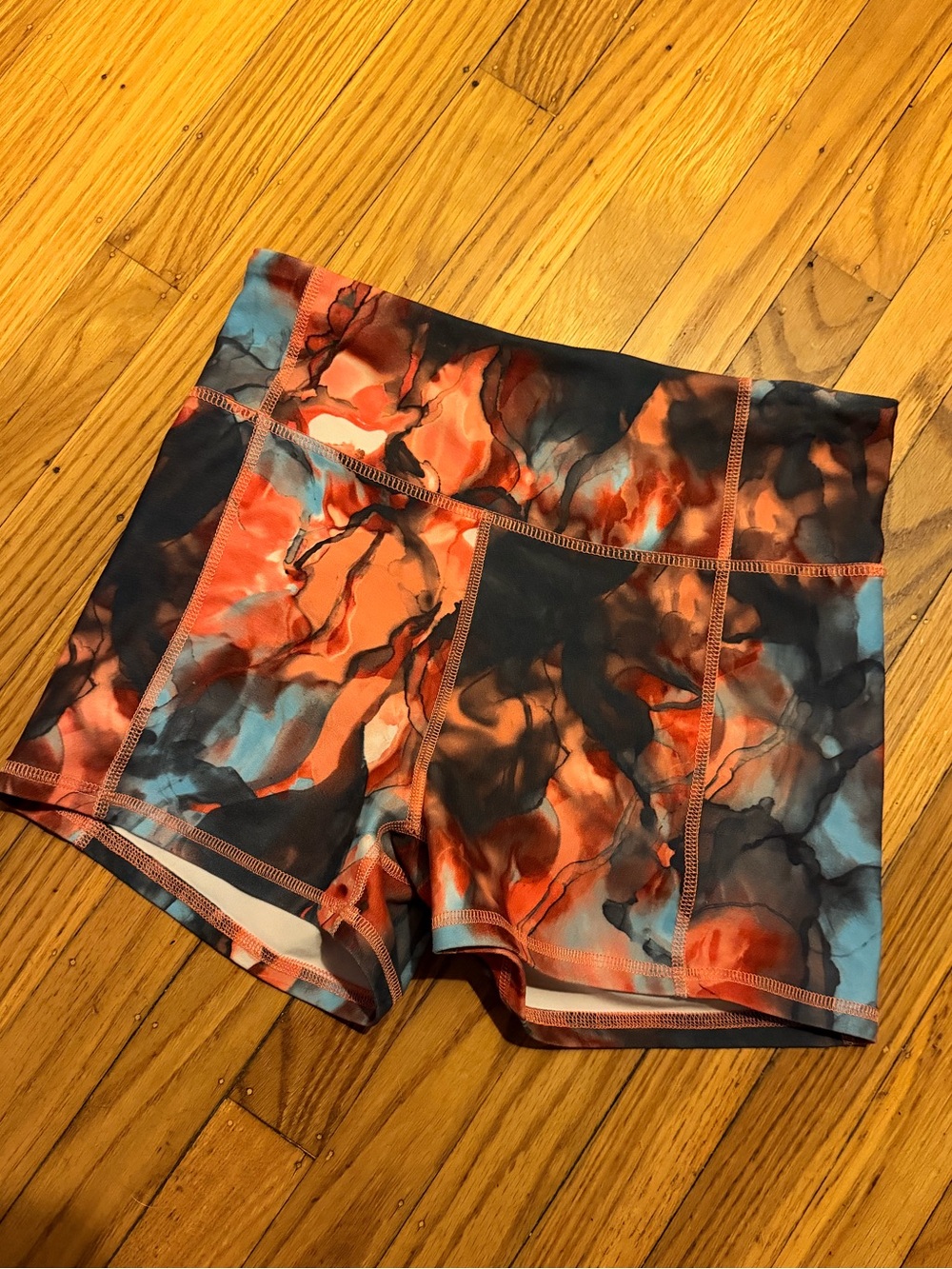 Jessica Simpson Orange Multi Marble-Print Bike Shorts